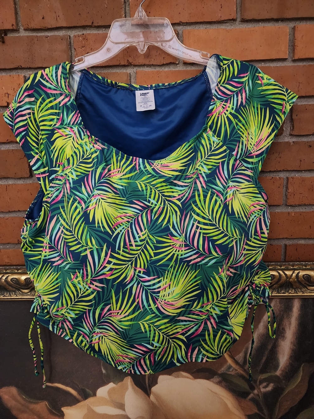 Lands' End Tropical Leaf Swimsuit Top Only- Navy, Green, Pink 22W